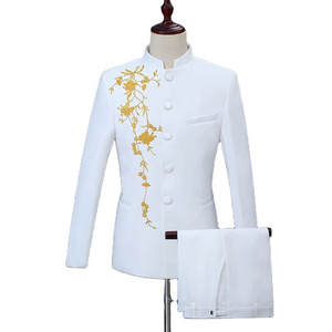 Stand-up Collar Embroidered Self-cultivation Tang Chorus Performance Clothing Male Chinese Tunic Men's Suit