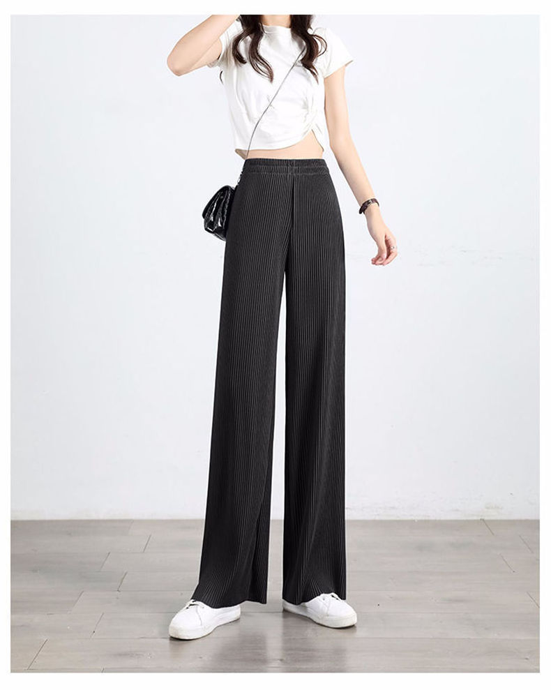 Summer Basic Baggy Long Wide Trousers High Waist Sweatpants Straight Pant Women's Soft Comfort Ice Silk Pants