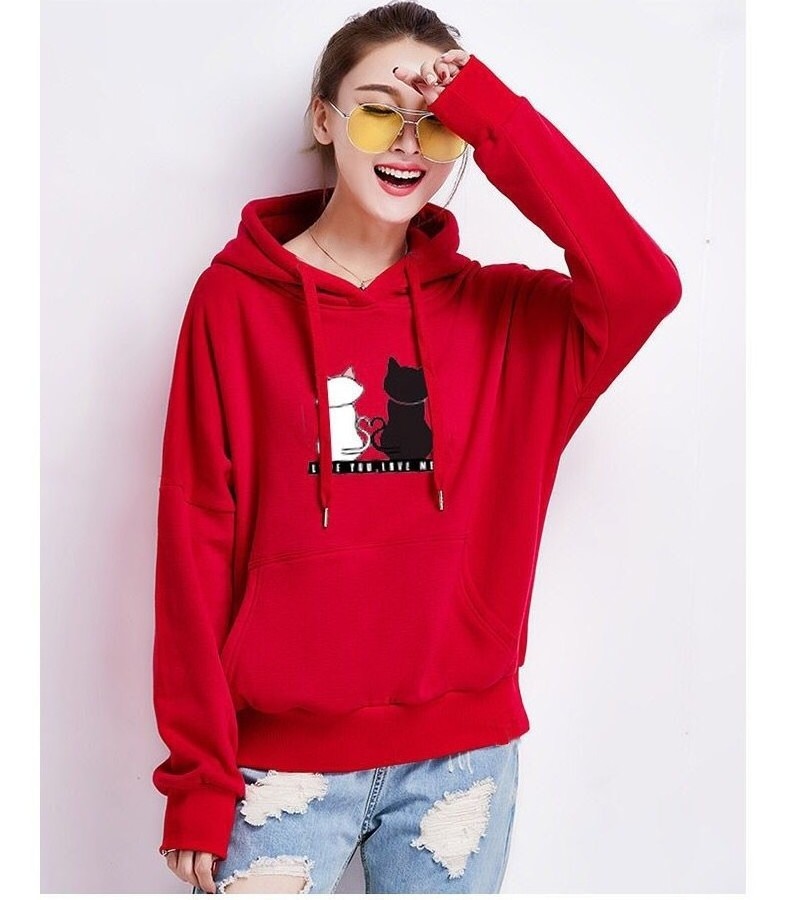 Cute Cat Print Sweatshirt Long Sleeve Hoodies n sudadera mujer Streetwear Hoodies