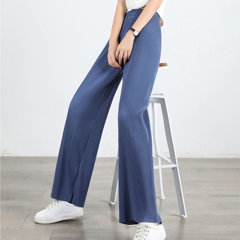 Summer Basic Baggy Long Wide Trousers High Waist Sweatpants Straight Pant Women's Soft Comfort Ice Silk Pants