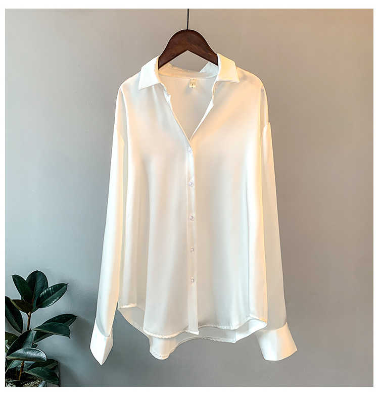 Women White Shirt Tops Lady Long Sleeve Office Silk Ladies satin blouse blusas mujer women's blouses & shirts chemise femme