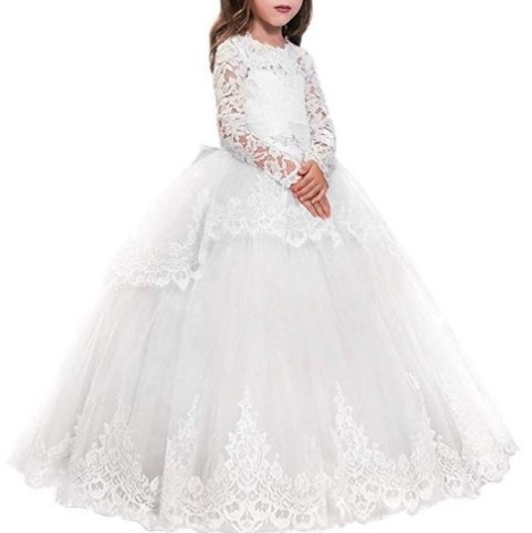 Bow lace embroidered Princess Wedding Dress Crystal belt Flower Girl Dress