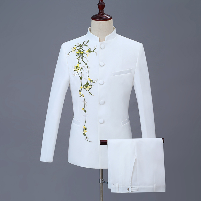 Stand-up Collar Embroidered Self-cultivation Tang Chorus Performance Clothing Male Chinese Tunic Men's Suit