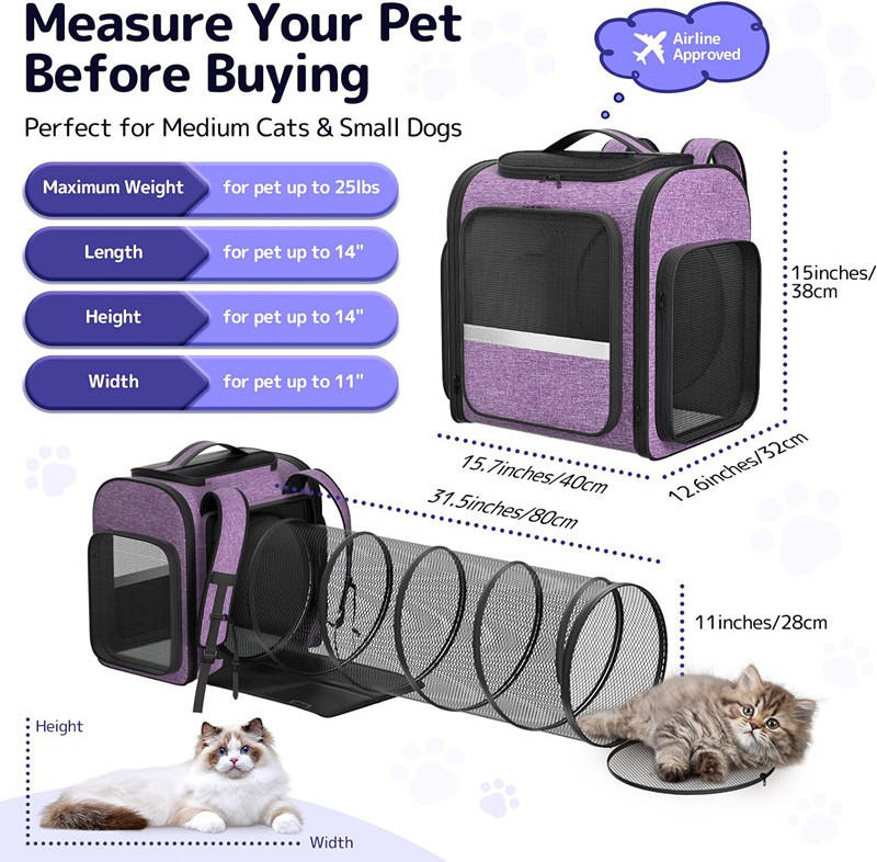 Cat Carrier Backpacks Expandable Breathable Mesh Pet Carrier Backpack for Cats Small Dogs Puppies Up to 25 Lbs