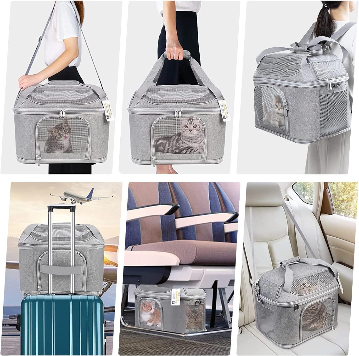 Cat Carrier for 2 Cats  Soft Side Pet Carrier for Cat, Small Dog, Collapsible Airline Approved Cat Carrier for Large Cats 20 lbs