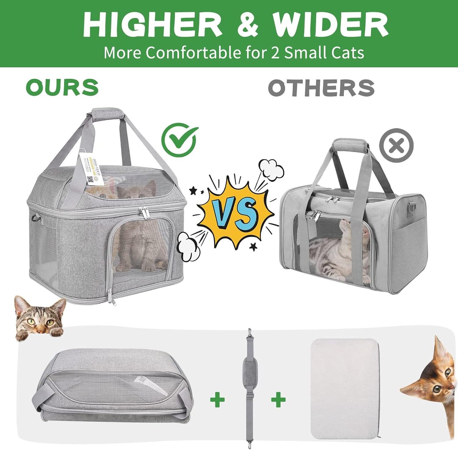 Cat Carrier for 2 Cats  Soft Side Pet Carrier for Cat, Small Dog, Collapsible Airline Approved Cat Carrier for Large Cats 20 lbs