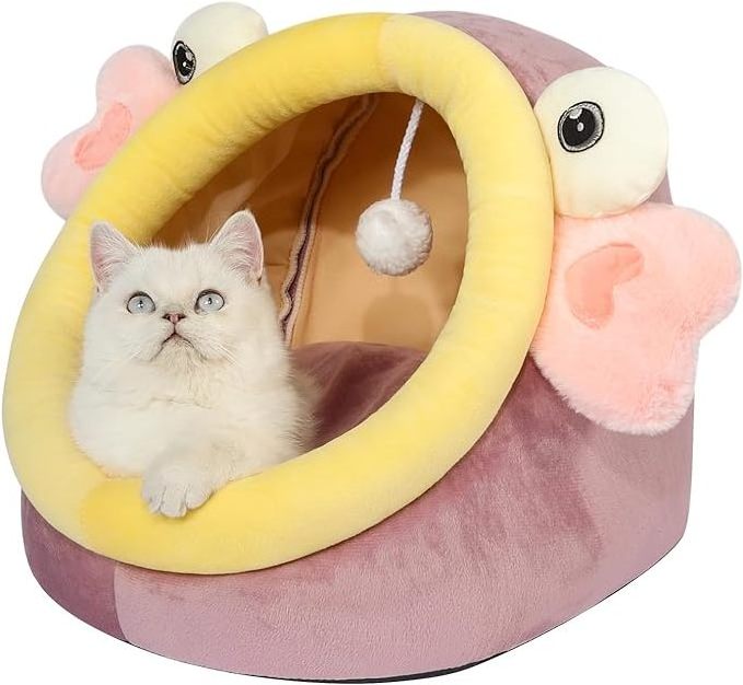 Cute Cat Bed, Indoor Lovely Crystal Velvet Igloo for Cat and Small Dog, Warm Cave Sleeping Nest Bed for Puppy and Kitten