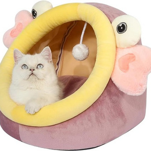 Cute Cat Bed, Indoor Lovely Crystal Velvet Igloo for Cat and Small Dog, Warm Cave Sleeping Nest Bed for Puppy and Kitten