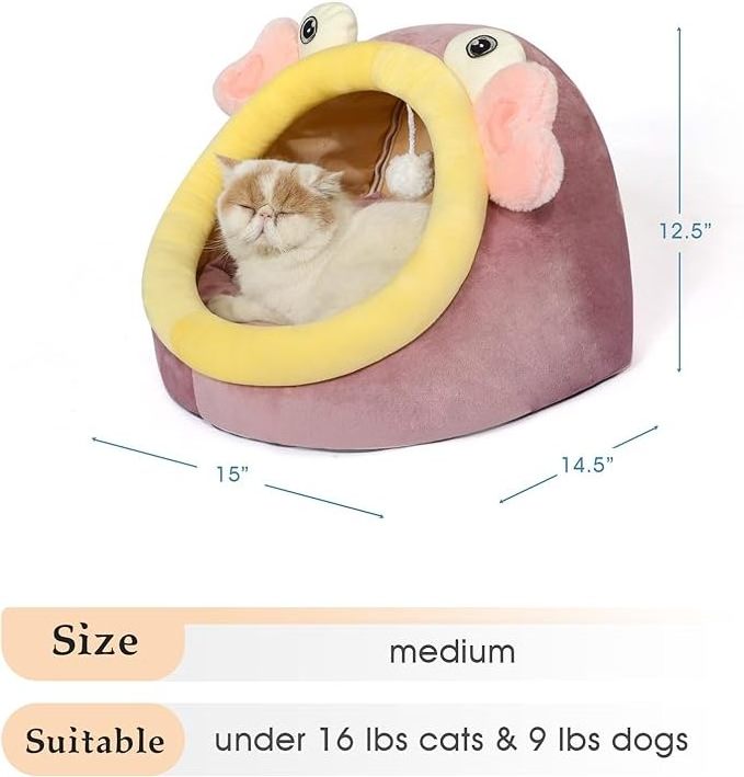 Cute Cat Bed, Indoor Lovely Crystal Velvet Igloo for Cat and Small Dog, Warm Cave Sleeping Nest Bed for Puppy and Kitten