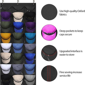 Hat Organizer Racks for Baseball Caps, Visible Hat Holder Rack for Wall Door with 3 Hooks, 24 Deep Pockets