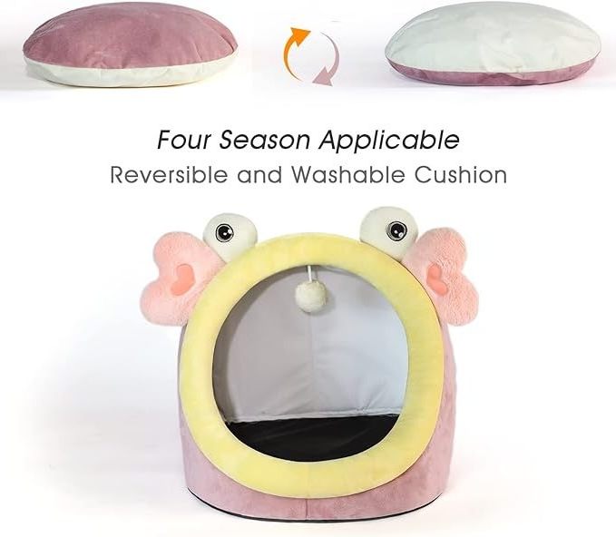 Cute Cat Bed, Indoor Lovely Crystal Velvet Igloo for Cat and Small Dog, Warm Cave Sleeping Nest Bed for Puppy and Kitten