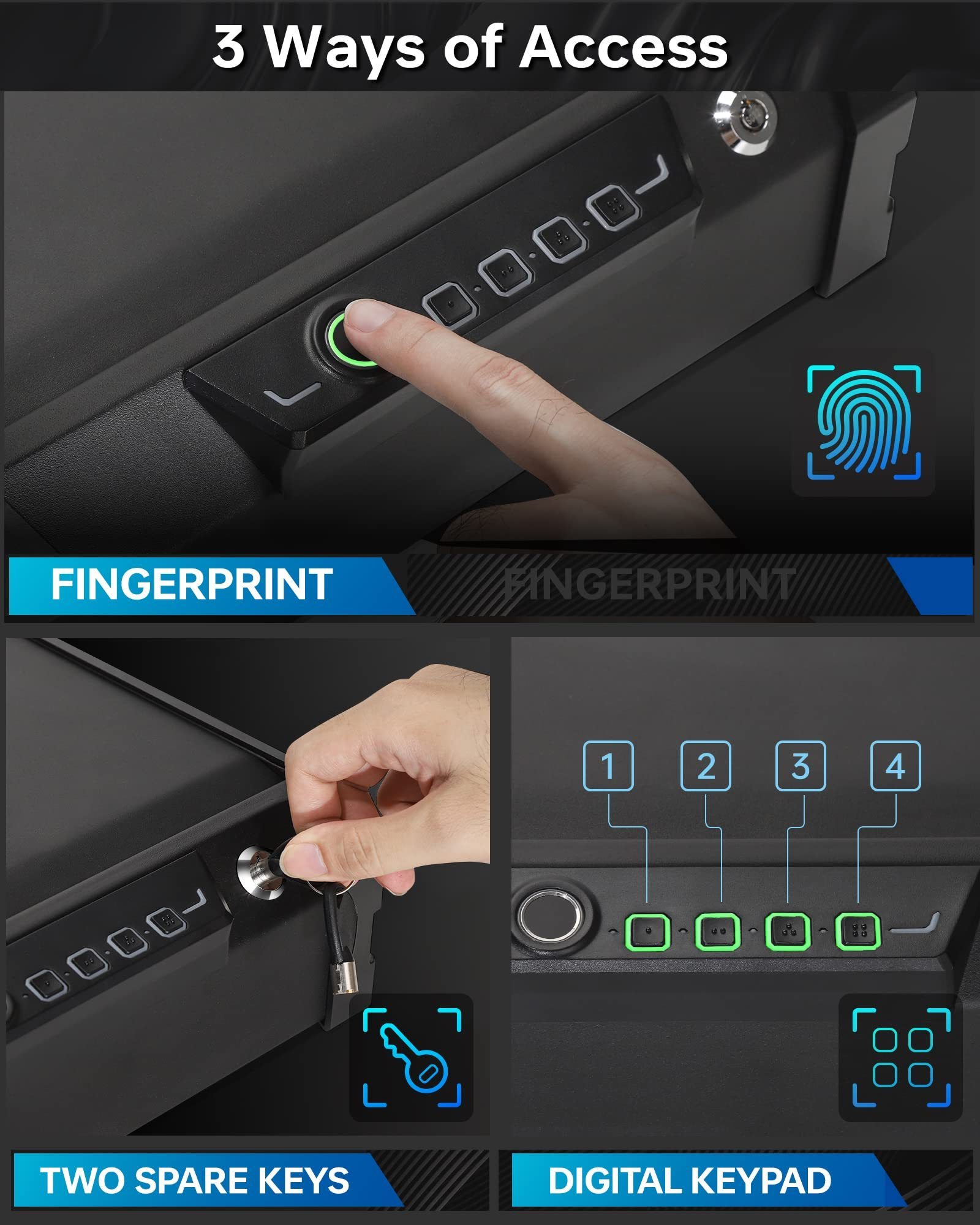 Biometric Fingerprint Safe for Quick Access Safe with Key Pad Beside Lock Box for Home Nightstand and Desk