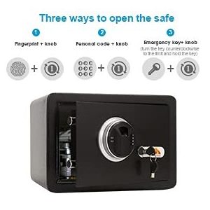 Security Safe Box Biometric Fingerprint Safe Password+Fingerprint+ Master Key Safe For Home and office Safety