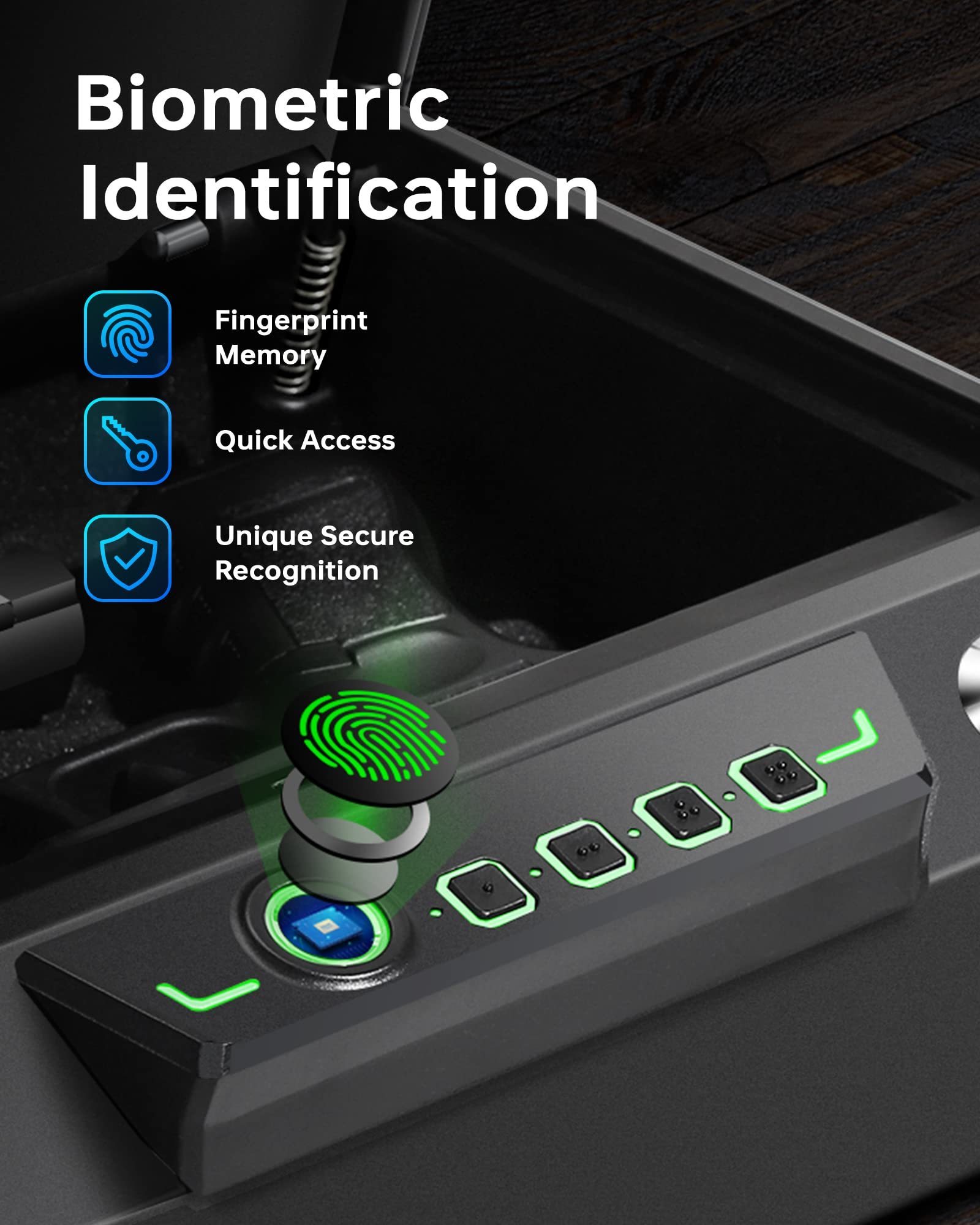 Biometric Fingerprint Safe for Quick Access Safe with Key Pad Beside Lock Box for Home Nightstand and Desk