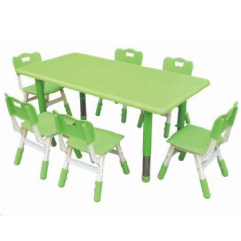 Cheap price kids table and chair set stainless steel adjustable legs preschool plastic rectangle table and chair for children