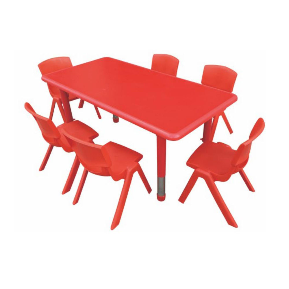 Cheap price kids table and chair set stainless steel adjustable legs preschool plastic rectangle table and chair for children