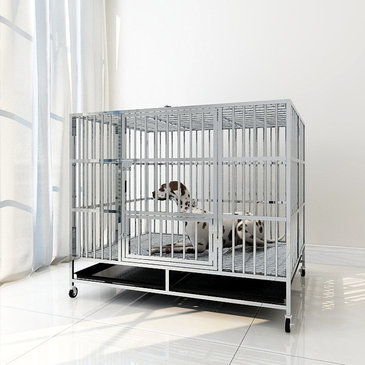 Foldable Double Door 304 Stainless Steel XL XXL Pet Breeding Crates High Quality Large Dog Cages With Wheels