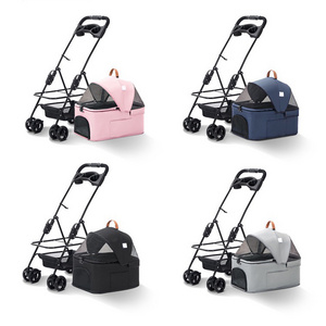 3-in-1 Foldable Pet Stroller Detachable Carrier Car Seat 4 Wheels Dog Cat Stroller