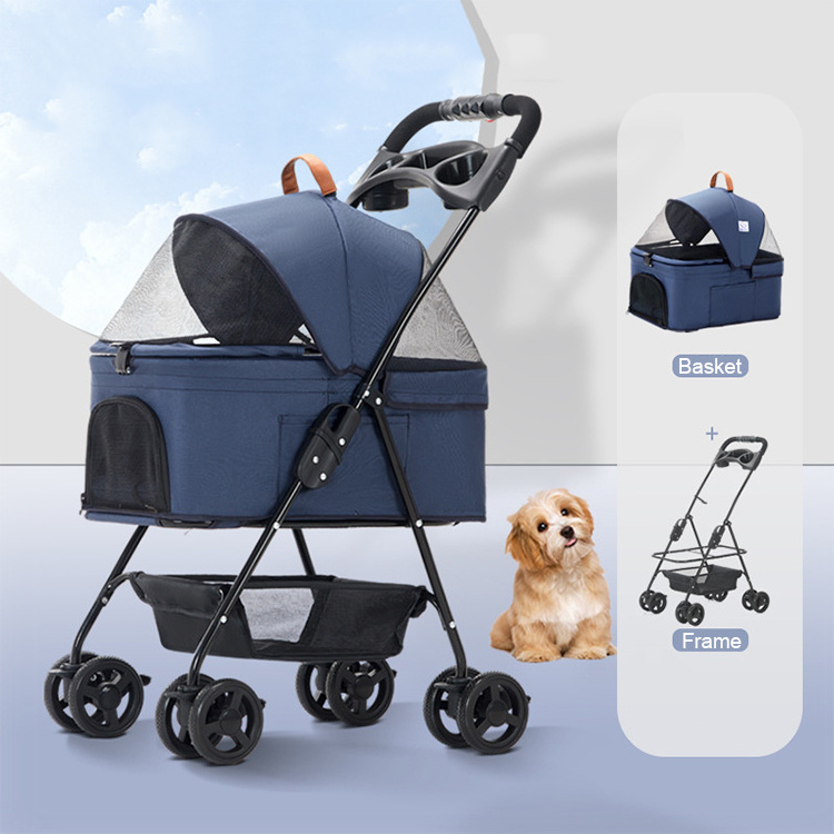 3-in-1 Foldable Pet Stroller Detachable Carrier Car Seat 4 Wheels Dog Cat Stroller