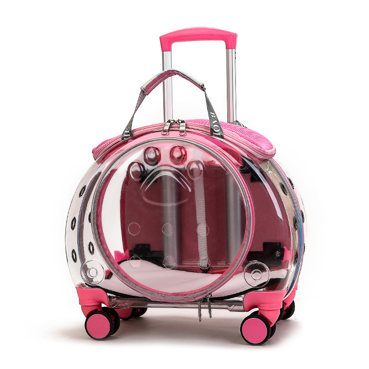 Trolley Backpack Portable Clear View Trolley Dog Cat House Wheeling Suitcase For Pet Travel Transparent Case Pet Carrier