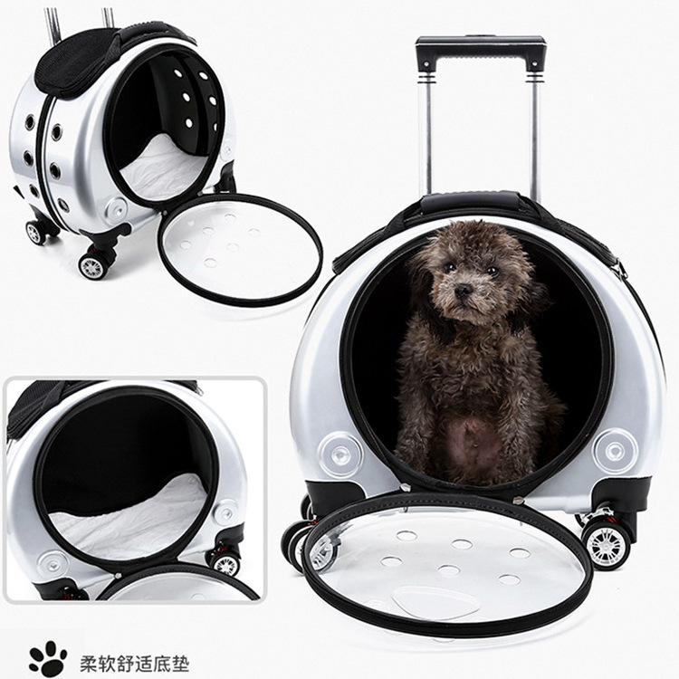 Wholesale Portable Acrylic Wheeled Rolling Trolley Carrier Pet Dog Trolley Backpack Pet Cat Dog Carrier Travel Transparent Case