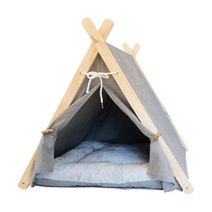 Pet Teepee Dog Canvas Cat Bed Portable Dog Teepee Tents Washable Pet Houses