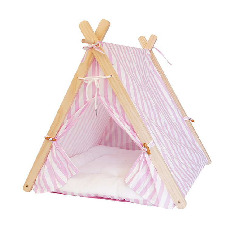 Pet Teepee Dog Canvas Cat Bed Portable Dog Teepee Tents Washable Pet Houses