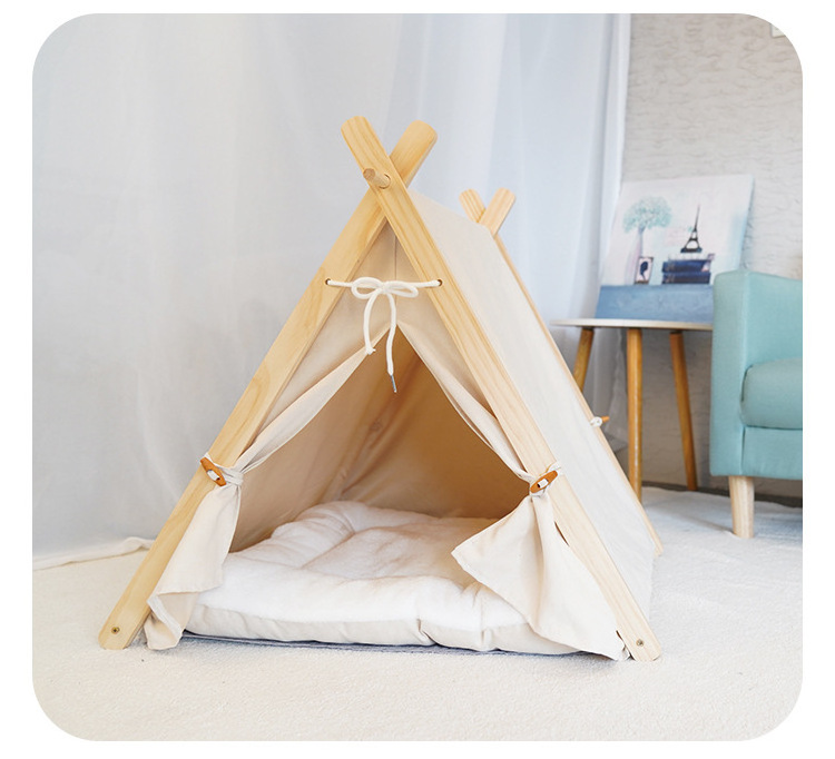 Pet Teepee Dog Canvas Cat Bed Portable Dog Teepee Tents Washable Pet Houses