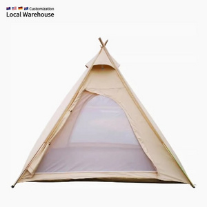 Camp Pyramid Tent khaki Portable Rainproof Thickened Cotton Camp Tent for Picnic Hike Family Waterproof