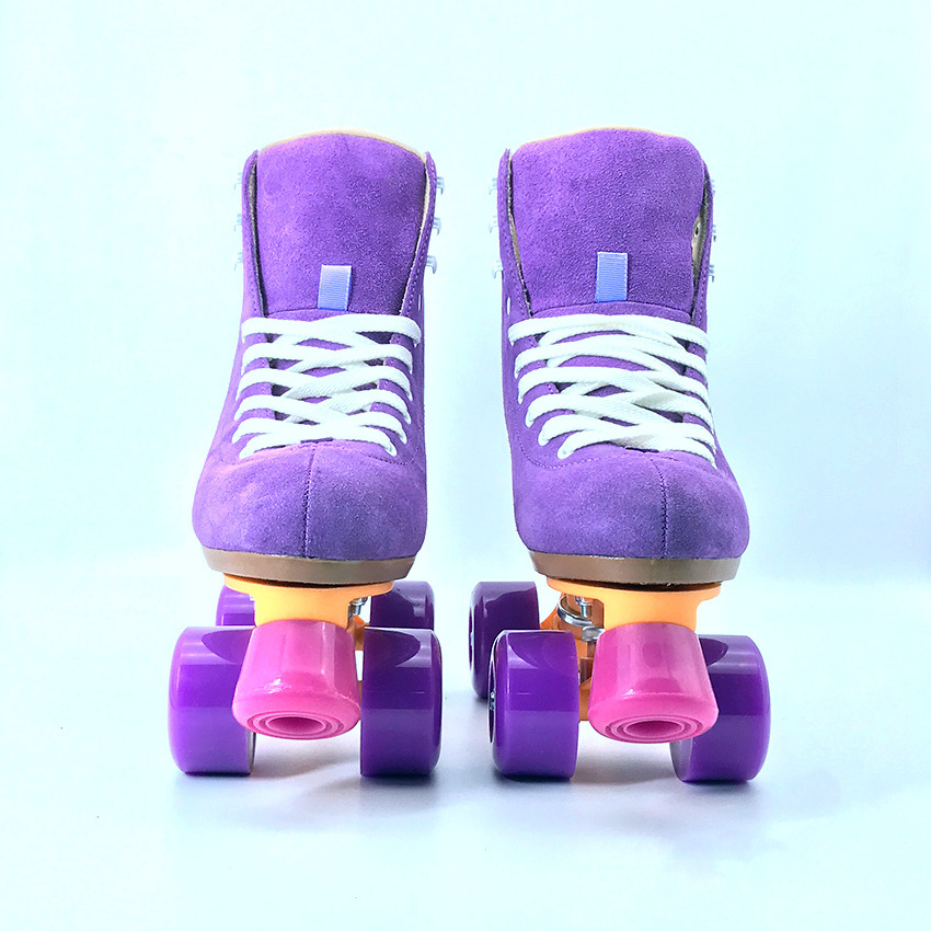 Hot Selling Good Quality Rental Rink Professional Level Quad 4 Wheels Suede Genuine Leather Roller Skates