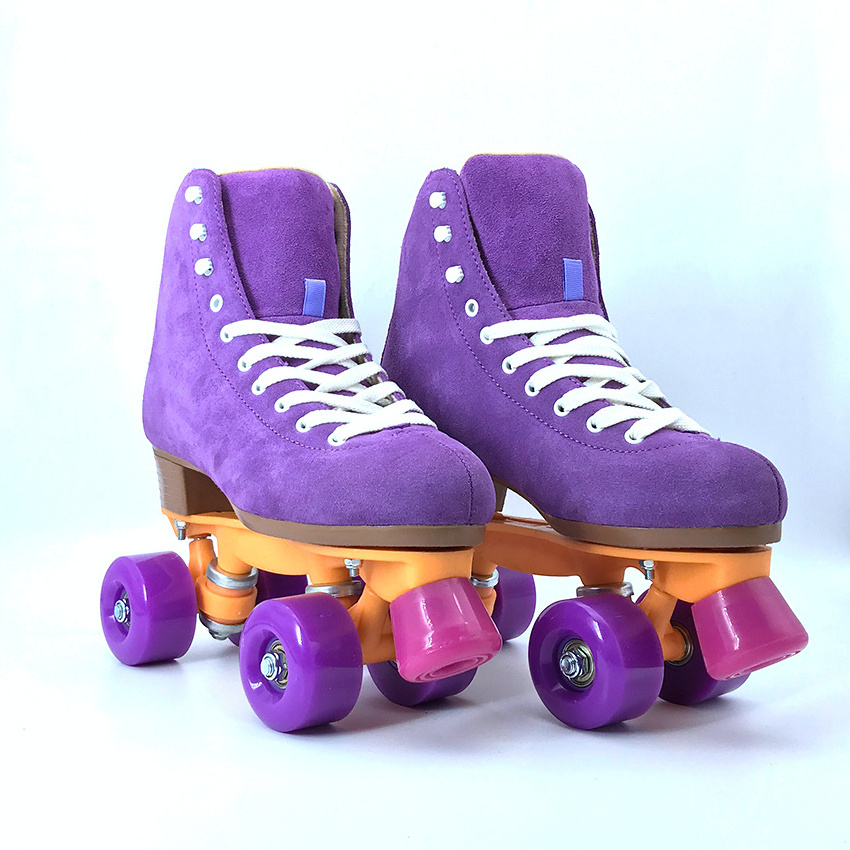 Hot Selling Good Quality Rental Rink Professional Level Quad 4 Wheels Suede Genuine Leather Roller Skates