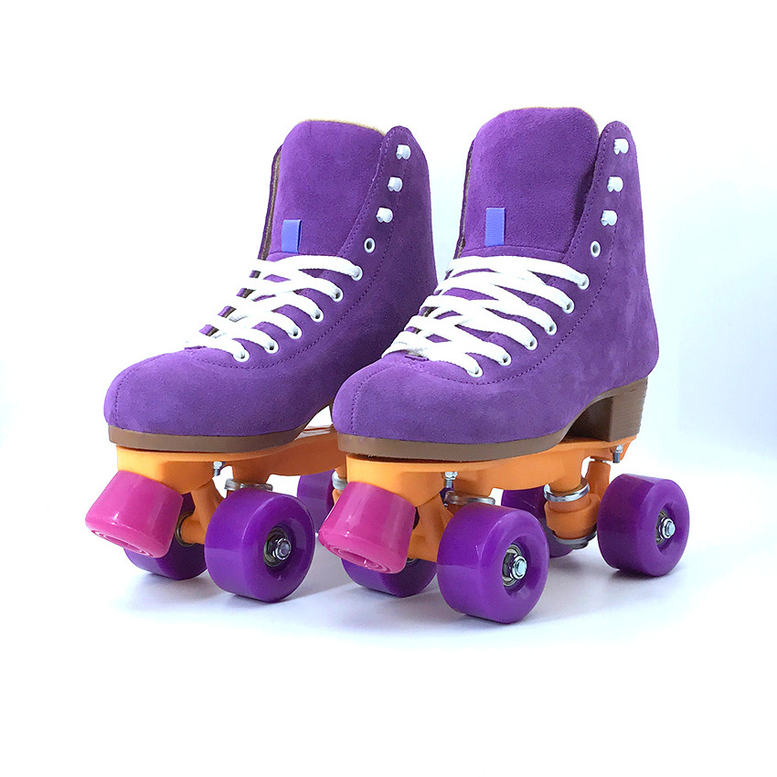 Hot Selling Good Quality Rental Rink Professional Level Quad 4 Wheels Suede Genuine Leather Roller Skates