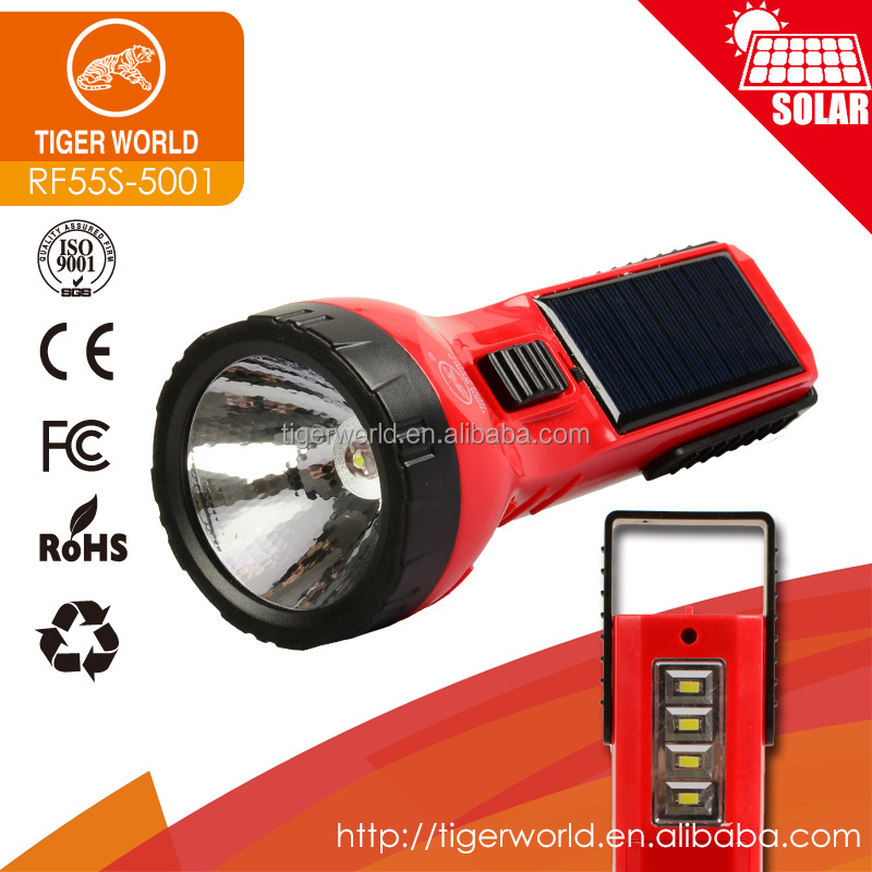 Tiger world lead-acid battery hand held torch light rechargeable solar led flashlight torch