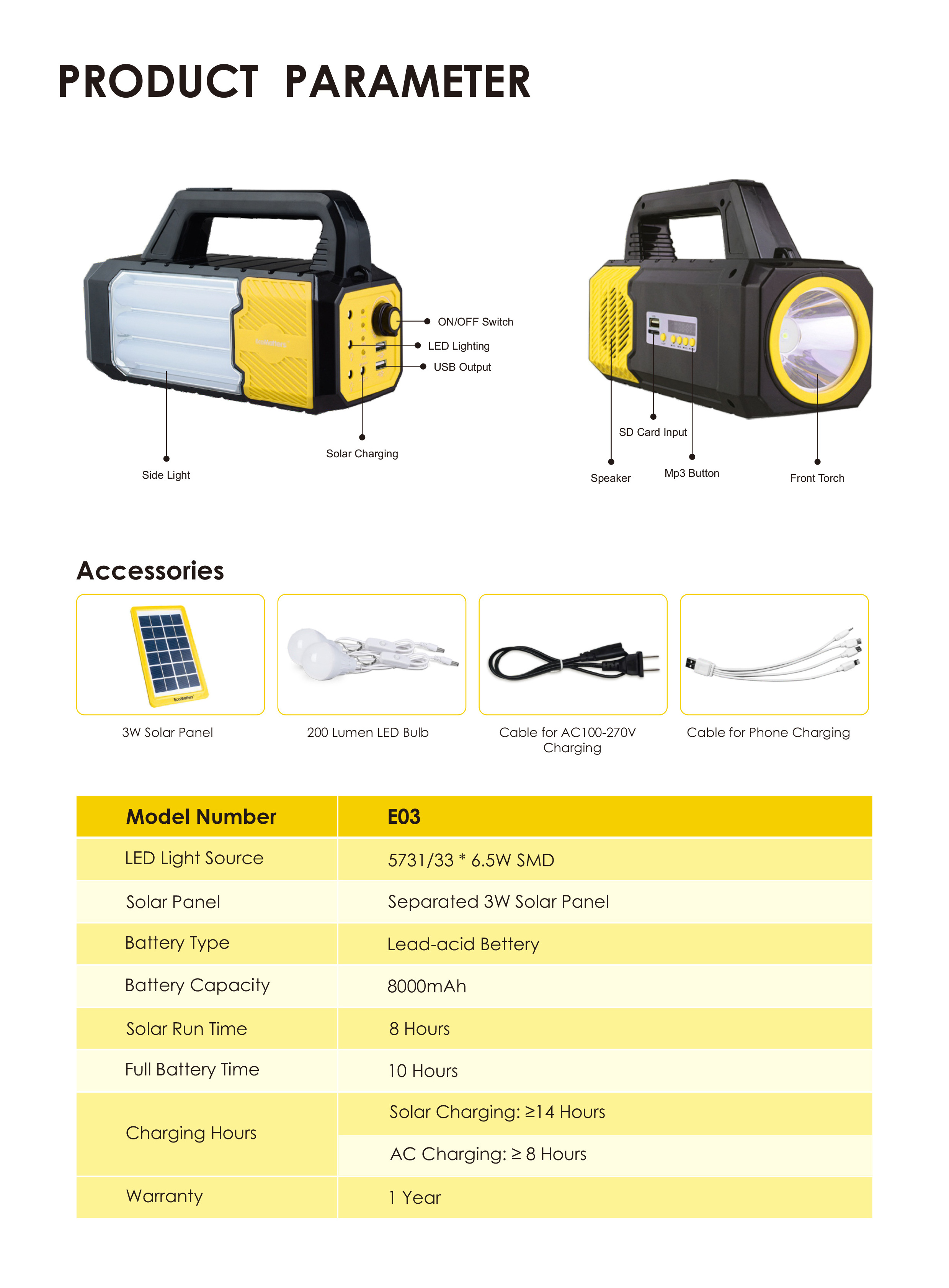 Led Flashlight Torch Emergency Light Camping Lantern  Circuitry Design Rechargeable Flashlight With Solar Panel