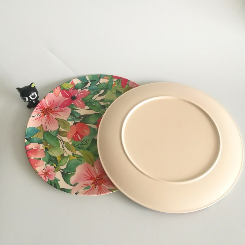 Wholesale custom round reusable eco friendly bamboo fiber plastic dinner plate dishes