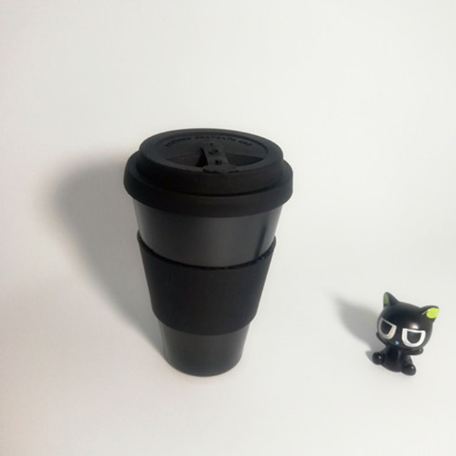 Customized Design Eco-friendly Reusable Degradable Bamboo Black Coffee Cup With Silicone Lid