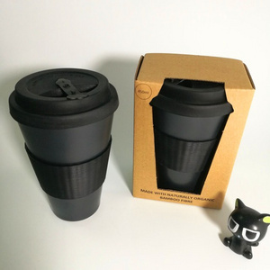 Customized Design Eco-friendly Reusable Degradable Bamboo Black Coffee Cup With Silicone Lid