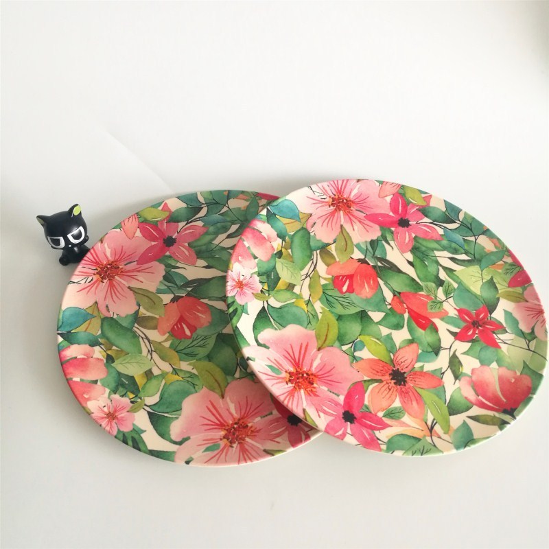 Wholesale custom round reusable eco friendly bamboo fiber plastic dinner plate dishes