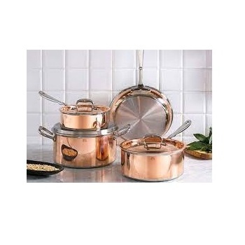 Glossy Polished Fry Pan Cooking Pot with Brass Handles Kitchen Ware Stainless Steel Inner Coating Metal Cookware Sets