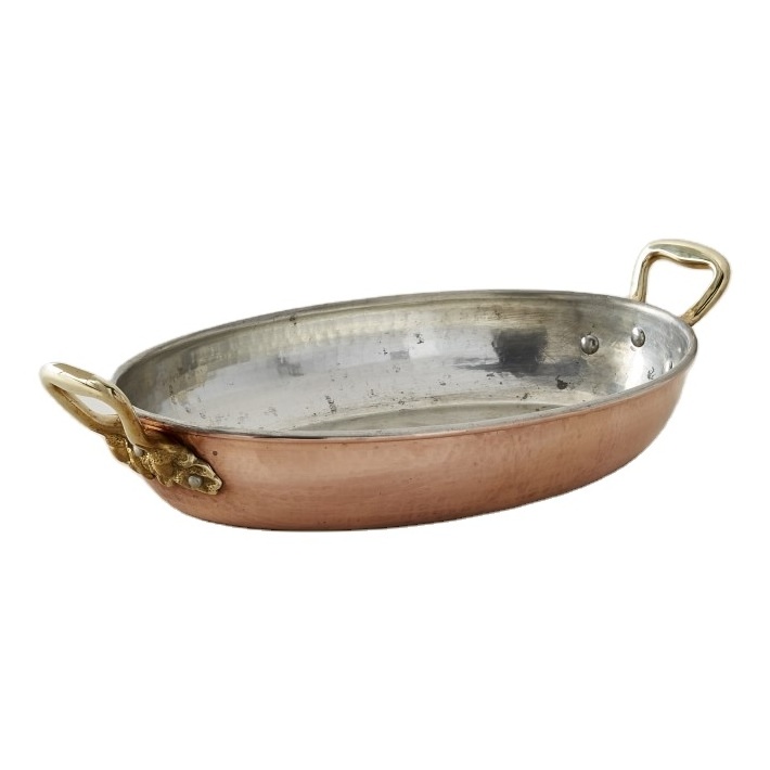 Handmade Fry Pan Cooking Pot with Brass Handles Kitchen Ware Stainless Steel Inner Coating Metal Cookware Sets