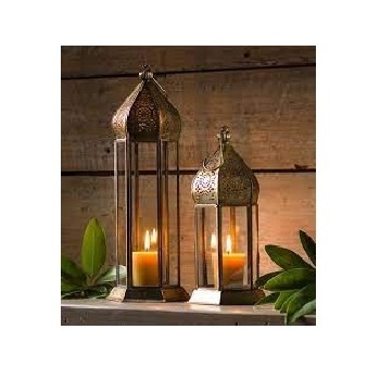 Hand Crafted Gold Finished Metal Lantern Tableware Classic Lantern Ramadan Home Decoration Candle Light Lamp