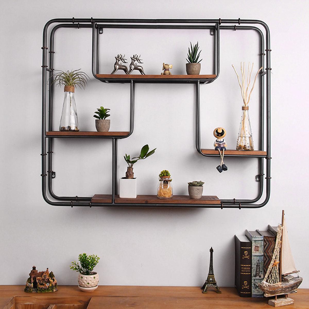 Multilayer Wall Mounted Boutique Shoe Store Display Racks for Shop Metal Wall Rack with Wood Shelves