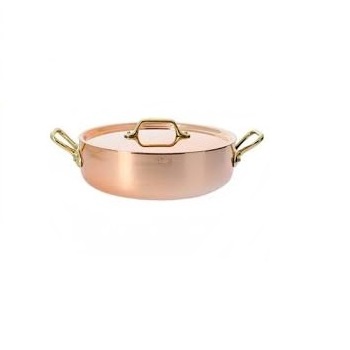 Glossy Polished Stainless Steel Inner Coating Metal Cookware Sets Nonstick Fry Pan Cooking Pot with Brass Handles Kitchen Ware