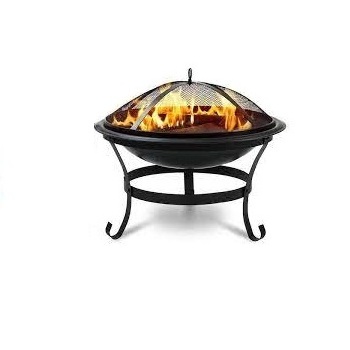 Black Metal Outdoor Heavy Round Wood Burning Firepit with Fire Poker Stick Multi Functional Metal Solid Round Fire Pit