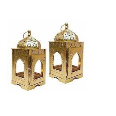 Ramadan Festival Decoration Gold Finished Moroccan Lantern Tableware Classic Lantern Hand Crafted Metal Lantern