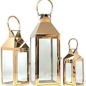 Gold Finished Iron Metal Large Lantern Candelabra for Lightning Home and Interior Living Room Decoration