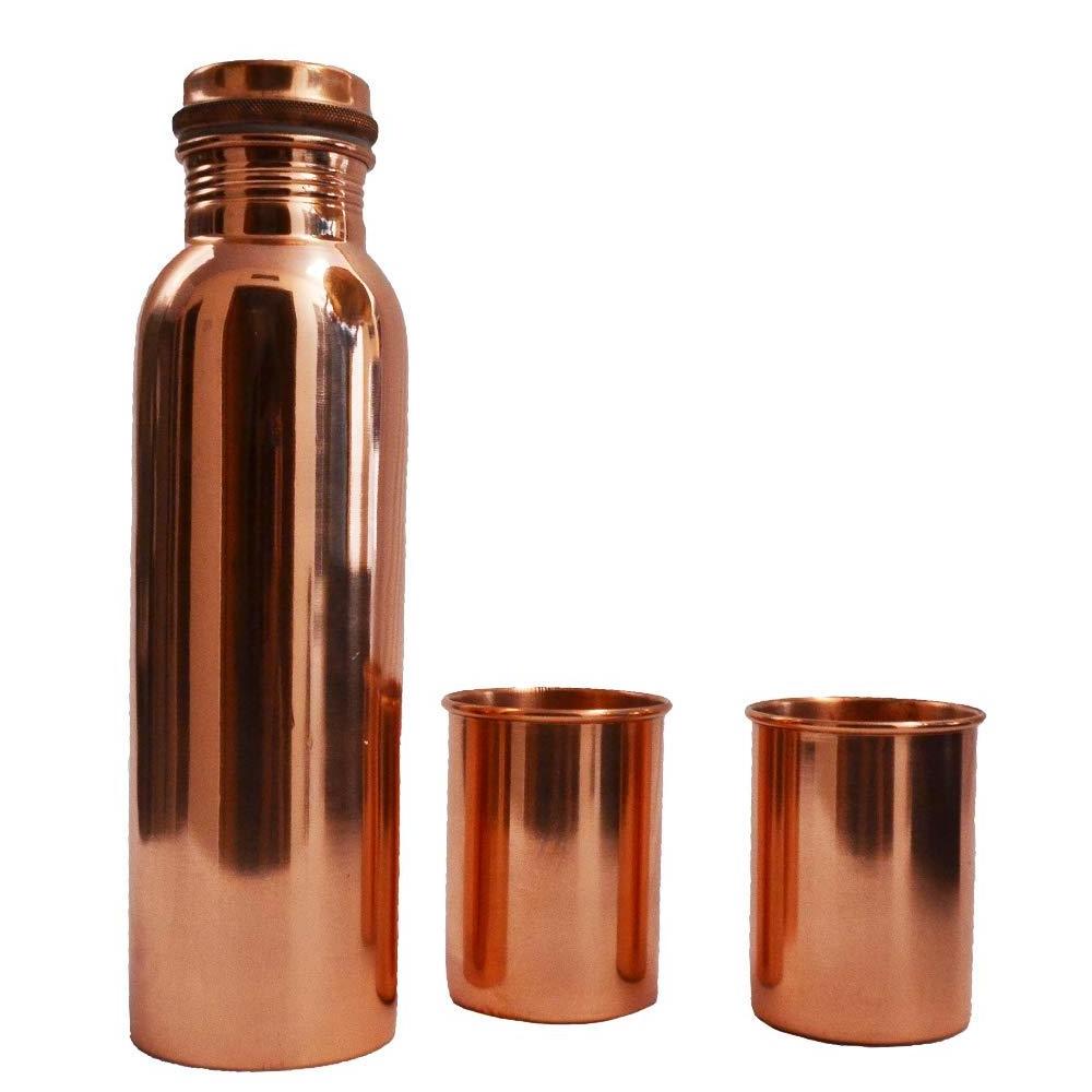 Copper Water Bottle Set of Four Glass Antique Finished Sturdy Copper Water Bottle with Tumblers Kitchen Tabletop