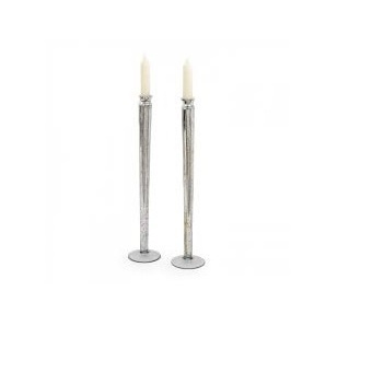 Set of Two Table Top Candle Holder Decorative Pillar Silver Stand Custom Shape Candelabra for Lightning Home