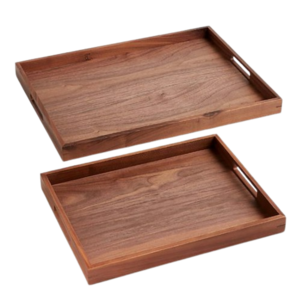 Handmade Wooden Serving Tray Natural Wooden Tabletop Fast Food Serving Tray With Side Handle Flatware Decorative Wooden Tray