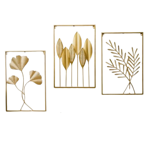 Wholesaler Wall Decoration Set Metal Hanging Home Decor Crafts Gold Metallic Leaf Wall Art Decorative For Living Room Bedroom